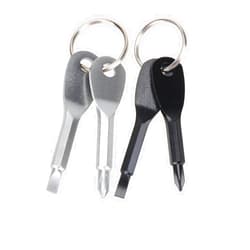Armear 2 Set(4PCS) Portable Multifunction Key Chain Screwdriver Mini Key Shape Travel Kits Outdoor EDC Screwdriver Tool with Key Ring(Color: Black Silver)