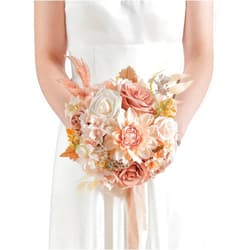 HIMIFOLO 7 Inch Artificial Flowers Wedding Bouquets for Bridesmaid - Tossing Bouquet - Bridal Bouquet for Wedding Ceremony Anniversary, Bridal Shower and French Rustic Wedding (Nude Color)