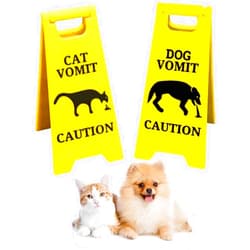 DLTFRSED Cat Vomit Sign, Dog Vomit Sign, Cat Warning Sign Decoration, 4 inch Cat/Dog Vomit Sign Desk Decor, Funny Cat Signs Decor, Yard Warning Sign, Best Cat Gag Gifts For Cat Lovers (Cat and Dog)