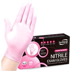 SwiftGrip Pink Disposable Gloves, Medical exam Gloves Disposable Latex Free, Gloves for Cleaning & Esthetician, Pink Rubber Gloves, Pink Cleaning Gloves, Powder-Free, 100-ct Box (Medium)