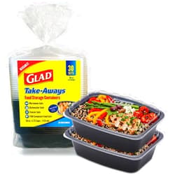 Glad Take-Aways 30-Pack Snap-Seal, Microwavable, Dishwasher and Freezer Safe, Reusable Food Storage Bento Box, Meal Prep Containers (38 oz, BPA Free)