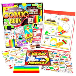 Made By Me Make Your Own Comic Book Storytelling Kit for Kids, 15-Page, Hardcover, How-to Draw Instructional Guide, Comic Inspired Stickers & Stamp, Holographic Stickers, 5 Vibrant Markers