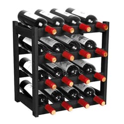 VASMIA Wine Rack, 4-Tier Bamboo Wine Racks Countertop,Sturdy and Durable Wine Storage Cabinet Shelf,16 Bottles Wine Holder for Kitchen Pantry, Black