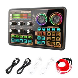 Hosabely Audio Mixer with Effects, Audio Interface with Voice Changer and LED Lights, External Sound Card for PC Phone Microphone, Audio Mixer for Karaoke, Streaming, Recording, Gaming, Podcasting