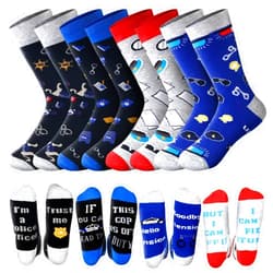 Mepase 4 Pairs Police Socks Policemen Socks Cop Funny Occupation Socks Novelty Gift for Police Officer Lover Christmas New Year Gift
