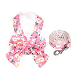 YKYUASD Dog Harness and Leash Set Adjustable Puppy Harness Mesh Vest Set Bow Knot Pet Clothes for Small Girl Dog Cat Summer (Pink, Large)