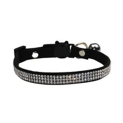 WDPAWS Velvet Cat Collar, Adjustable Rhinestones Bling Collar with Bell, Breakaway Safety Collar for Cats and Small Dogs (Black)