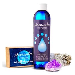 Moonwater Elixirs Full Moon Spiritual Bath Kit with Bath Oil, Sage Smudge Stick & Smudge Soap - Cleanse, Clarify & Recharge Your Energy, Aura Cleansing, Chakra Healing, Relaxation Rituals for Manifestation & Meditation