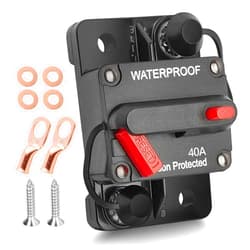 RED WOLF 40 AMP Car Circuit Breaker w/Manual Reset Switch Inline Fuse Holder Inverter for Motor Trolling Vehicles Audio Radio Solar System Protection 12V-48V DC with Wire Lugs Copper Washer Screws