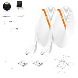Weishan 2 Pack 30ft Power Extension Cable Compatible with Wyze Cam v4,Wyze Cam Pan v3,Wyze OG,Wyze Cam v3 and v3 Pro Security Camera - 9m Long Flat USB to Micro USB Charging Cord with L-Shaped Adapter, White