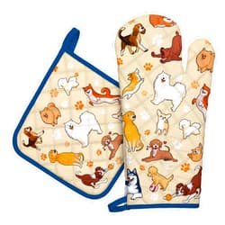Arquiel Dogs Oven Mitts and Pot Holders Sets 100% Cotton Heat Resistant, Extra Long Oven Gloves Potholder for Kitchen Cooking Baking Housewarming