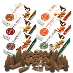 TRUMIRI Woody - Backflow Incense Cones for Waterfall - Scented Inscents-Cones - Sandalwood, Dragons Blood, Palo Santo, White Sage - Insiensos Aromaticos - 6x10=60 Large Variety Pack - Back Flow Down Reverse
