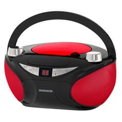 Magnavox MD6949 Portable Top Loading CD Boombox with AM/FM Stereo Radio and Bluetooth Wireless Technology in Black | CD-R/CD-RW Compatible | LED Display | (Black/Red)