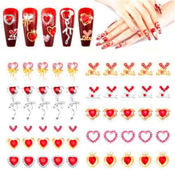 Noverlife 50PCS Valentine's Day Heart Nail Charms, 3D Heart Shape Bowite Nail Charms Love Crystal Nail Rhinestones, Shiny Diamond Alloy Nail Jewelry Gems for Valentine DIY Crafts Nail Art Decoration