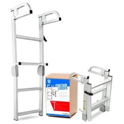 BTG GEAR 4-Step Marine Grade Aluminum Pontoon Boat Folding Ladder Removable, w/Quick Release Clips for Boarding, extends up to 42