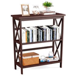 Tangkula 3-Tier Bookcase and Bookshelf, Wooden Open Shelf Bookcase, X-Design Etagere Bookshelf for Home Living Room Office, Multi-Functional Storage Shelf Units for Collection (Espresso)