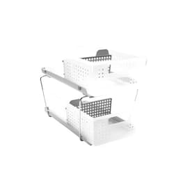 madesmart 2-Tier Organizer, Multi-Purpose Slide-Out Storage Baskets with Handles and Dividers, Frost