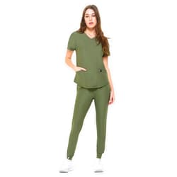Natural Uniforms Ultra Stretch Womens Jogger Scrub Set (Olive, Medium)