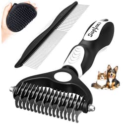 UGNEL 3PCS Dog Grooming Kit I Dog Brush for Shedding I Deshedding Dog Brush I Metal Dog Comb I Dog Bath Brush I Undercoat Rake for Dogs and Cats I Premium Pet Supplies (White Black)