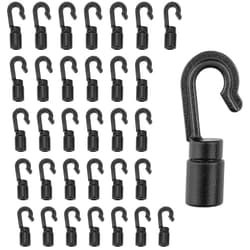 ZHOUBIN Shock Cord End Hooks for 3/16 inch to 1/4 inch, Black Plastic Bungee Cord Terminal Hooks, 32 Pcs