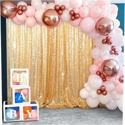 ShiDianYi Sequin Backdrop Curtain 10x10 FT Light Gold Sequin Fabric Backdrop for Photography Shimmer Sequin Backdrop for Parties Champagne Gold Backdrop for Wedding/Birthday/Party/Holiday