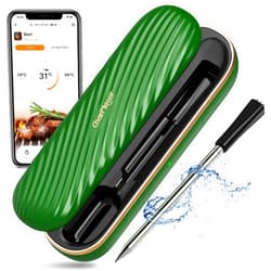 CharMeter Wireless Meat Thermometer, 500FT Remote Bluetooth Grill Thermometer with an Stylish Wave-Shaped Sliding Base, Portable Cooking IP67 Waterproof, Perfect Green Valentine's Day Gift for Kitchen Lovers