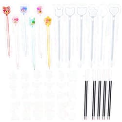 KyeeaDIY 46 Pieces Ballpoint Pen Resin Molds Silicone Ball Point Pen Molds for Epoxy Resin Shaker Mold, Crescent Moon Star Heart Bear Cat Shape Casting Mould for DIY Craft Pen Mold+ 10 Refills (46)