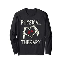Funny Halloween Physical Therapy - DressedForDuty Physical Therapy Skeleton Hand Heartbeat Halloween PT Long Sleeve T-Shirt