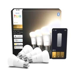 Philips Hue Smart LED A19 Bulb 4-Pack, Warm White Light 2700K, E26 Base, 9W, 810 Lumens, Dimmable, Works with Alexa, Google Assistant, and Apple Home