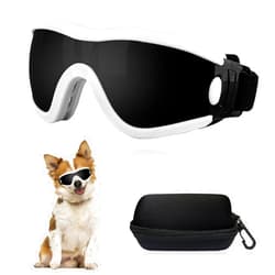 Mitubati Dog Goggles Small Breed Dog Sunglasses with Adjustable for UV Protection Eyewear Doggy Doggie Puppy Glasses Anti-Fog Wind Dust Snowproof (White Frame Black Lens)