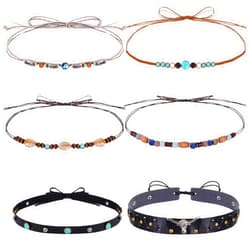 Haakong 6Pcs Cowboy Hat Bands Ethnic Western Hat Bands for Cowboy Hats Cowgirl Turquoise Hatbands Beaded Hat Bands for Women Men