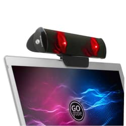 GOgroove SonaVERSE LED Speaker for Laptop Computer - USB Powered Clip-On Sound Bar with Mini Portable External Speaker Design for Monitor, Back Switch for Power - Audio Input and Power (Red)
