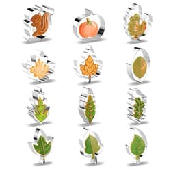 SurgeHai Thanksgiving Cookie Cutters Set of 12, Stainless Steel Fall Biscuit Mold Fall Holiday Cookie Cutters - Turkey, Pumpkin, Acorn, Football, Squirrel, Maple/Oak/Teardrop Leaf etc. (Gift Box)
