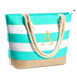 YOOLIFE Initial Canvas Waterproof Beach Tote Bag Zipper Personalized Gifts for Women Her Birthday Travel Beach Essential