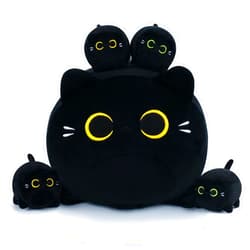 Auspicious beginning 5 PCS Black Cat Plush Toys- Black Cat Plush Stuffed Animal Family, Cute Black Cat Mommy Cat with 4 Baby Kittens Cat Plushies for Kids, Kawaii Cat Plush Toy Birthday Gifts for Kids Boys Girls