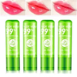 WENJLYJ 4 PCS Aloe Vera Lipstick,Magic Temperature Color Changing Lip Gloss Set,Long-lasting Nutritious Waterproof Lip Balm Moisturizing Lipstick Lip Makeup Kits for Women