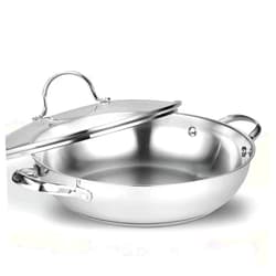 Cooks Standard Wok Stir Fry Pan with Glass Lid, Classic Stainless Steel 12-Inch/30cm Everyday Chef's Pan, Silver