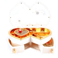 MAGT Ballerina Box Musical Jewelry Box, Double Heart Ballerina Music Jewelry Storage Case for Little Girls(White)