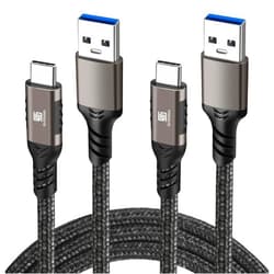 Elfesoul USB C Cable 6.6ft, USB A to USB C Cable USB 3.1 USB 3.2 Gen2 10Gbps Data Charger Cord for Samsung Galaxy S24 S23 S22 S21 S20 S10 S9 S8, Note 20, A80 A70 A50 and iPhone 15/15 Pro, Nylon Braided，2 Pack