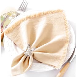 DeZerlor 6 Pack Champagne Cotton Linen Napkins with Fringe Spring Easter Cloth Napkins Set of 6 Boho Handmade Dinner Napkins Bulk for Wedding Bridal Baby Shower Parties, 17 x 17 Inches
