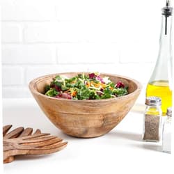 MosJos Decorative Wooden Bowl - Large 9.8 Inches - Wood Serving Bowl for Food, Fruit, Salad, Popcorn and Decoration - Light Brown