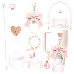 Ethlomoer 8Pcs Pink Stanley Cup Accessories Set for Stanley Cup 30&40 Oz Tumbler - Silicone Straw Cover Cap and Boot, Letter Charm for Handle, Bow Straw and Charm Decoration, Pearl Water Bottle Handle Strap(J)