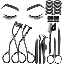 Mudder 48 Pcs Eyelash Curler Makeup Tools Set, Include Mini Eyelash Curler Kit, Eyebrow Extension Tweezers, Brush Comb and Scissors, Silicone Refill Pads, Black