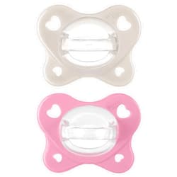 Chicco PhysioForma® Dual Soft One-Piece Orthodontic Silicone Pacifier for Babies 6-16 Months | BPA & Latex Free | Reusable Case | Grey/Dusty Rose, 2pk