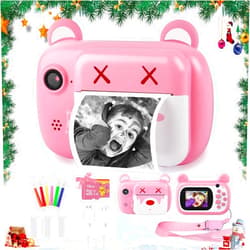 HYPERY Instant Print Camera for Kids - Updgrade Selfie Kids Camera | Dual Lens | 1080P HD | 2.4 Inch | 1000 mAh | 3 Rolls Print Paper Camera for Girls Boys Age 3-12 Birthday/Christmas (Pink)