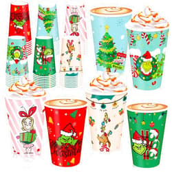 Hooutky Christmas Disposable Cup 12 oz 48Pcs, Paper Coffee Cups with 6 Xmas Designs Christmas Tree, Reindeer, Snowflakes, Etc. Perfect for Christmas Dinner Winter Party Hot and Cold Drinks Party Supplies
