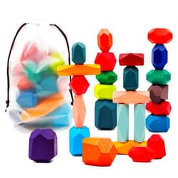 Timtaoth Wooden Balancing Stones Rocks 26PCS Sorting Stacking Blocks Lightweight Colorful Wooden Building Stones Educational Toys for Kids Shape Puzzle Games Preschool Learning