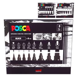Posca Uni Posca 8-Tip Acrylic Paint Marker Set, Black, Non-Toxic, ACMI Certified, Allows You to Color on Any Surface, Ideal for Graffiti, Fine Art, DIY Projects, and More