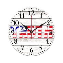 LINBONIN 16 Inch Wooden Wall Clock Truth Patriotic American Flag Rustic Wooden Art Hanging Clock Battery Operated Arabic Numbers 4th of July Wood Clock for Kids Room and Kitchen for Sport Fans Kids Adults