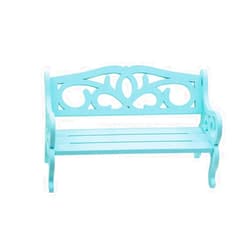 GREATLOVE 1Pcs Girl Mini Pattern Pink and Light Blue Wooden Bench Toy Doll Accessories Decor (Blue)